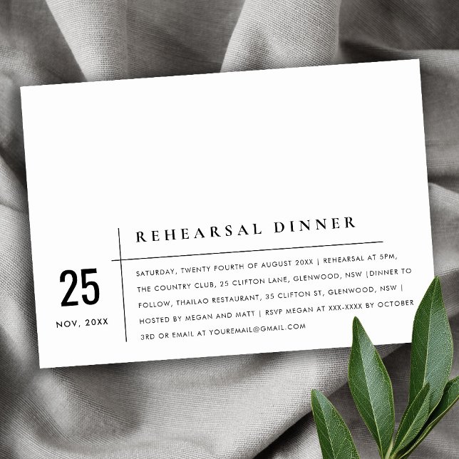 Modern Black & White Typography Rehearsal Dinner Invitation (Creator Uploaded)
