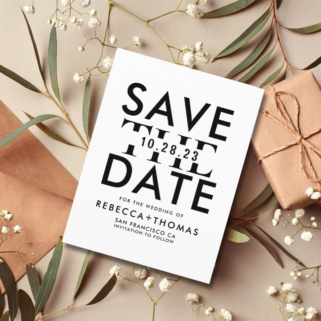 Modern Black White Typography Save the Date Invita Postcard (Creator Uploaded)