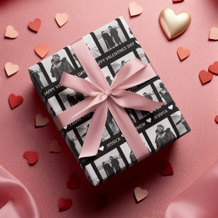 Modern Black & White Valentines   Add Own Photo Wrapping Paper Sheet