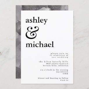 MODERN BLACK & WHITE Watercolor Ampersand Wedding Invitation