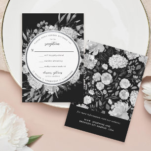 Modern Black & White Watercolor Floral Frame RSVP Card