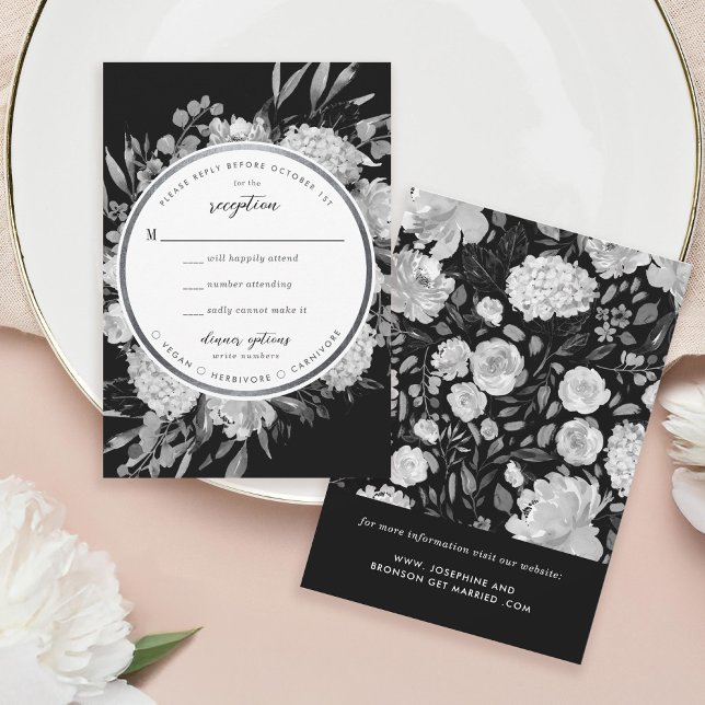 Modern Black & White Watercolor Floral Frame RSVP Card (Creator Uploaded)
