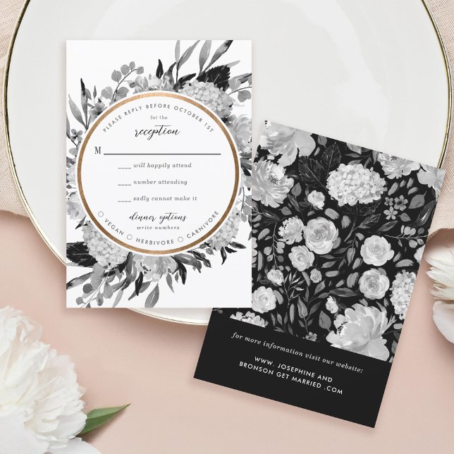 Modern Black & White Watercolor Floral Frame RSVP Card (Creator Uploaded)