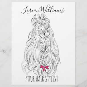 Modern Black White Wavy Hair Pink Bow Hairstyling  Flyer
