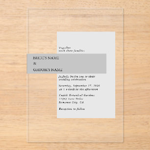 Modern Black & White Wedding  Acrylic Invitations
