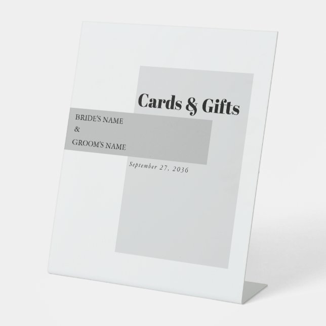 Modern Black & White Wedding Cards & Gifts Pedestal Sign (Front)