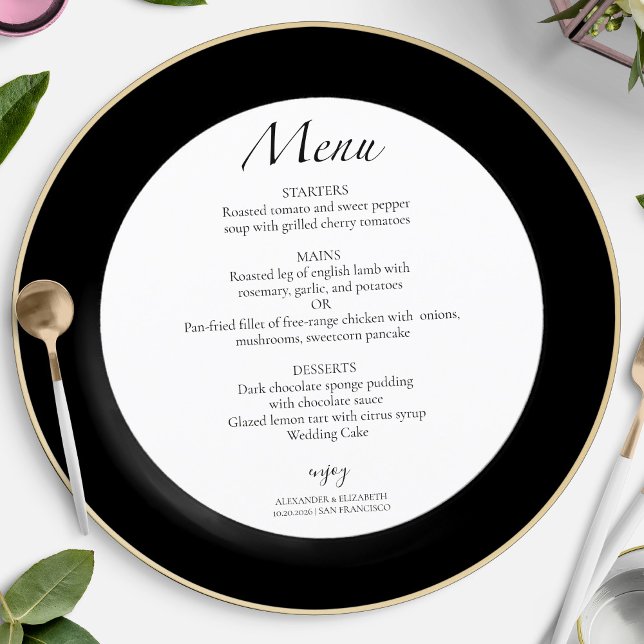 Modern Black & White | Wedding Circle Menu Card (Creator Uploaded)