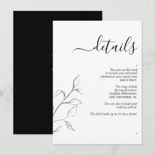 Modern Black White Wedding Details Enclosure Card
