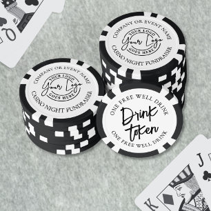 Modern Black White Wedding Drink Poker Chips