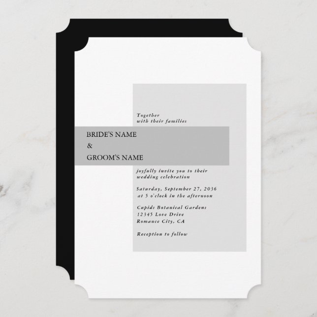 Modern Black & White Wedding  Invitation (Front/Back)
