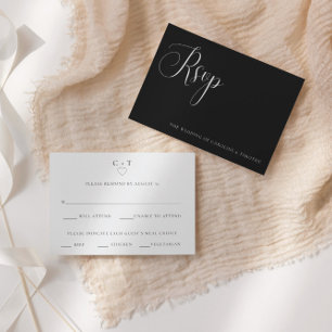 Modern Black & White Wedding Meal Choice RSVP Card