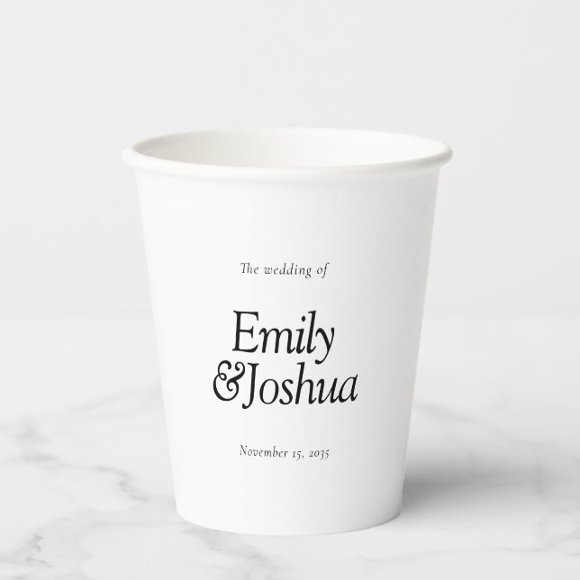 Modern Black & White Wedding Paper Cups (Front)