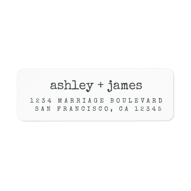 Modern Black White Wedding Return Address Label (Front)