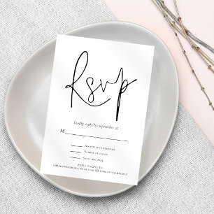 Modern Black White Wedding RSVP Card