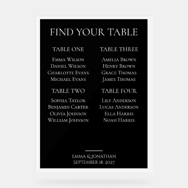 Modern Black & White Wedding Seating Chart (Front)