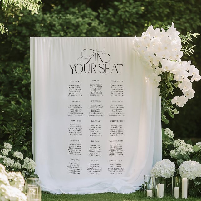 Modern Black White Wedding Seating Chart Backdrop Tapestry (Modern Black White Wedding Seating Chart Backdrop)