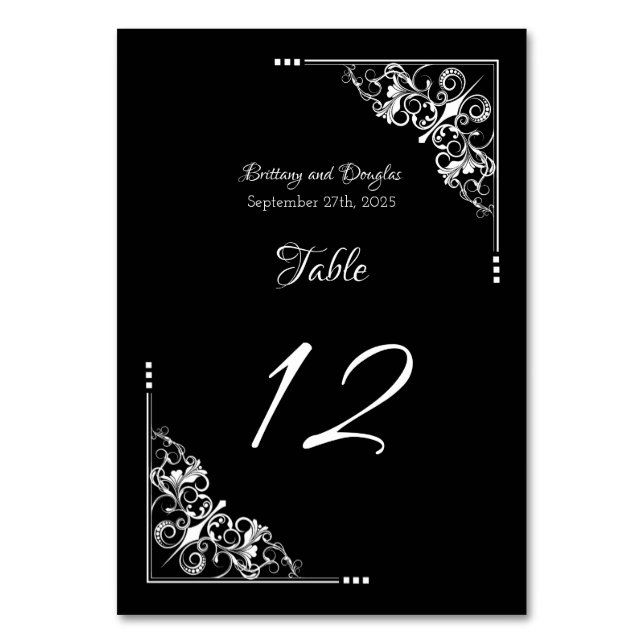 Modern Black White Wedding Table Number (Front)