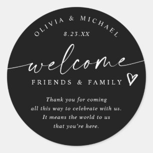 Modern Black & White Wedding Welcome Hotel Bag Classic Round Sticker