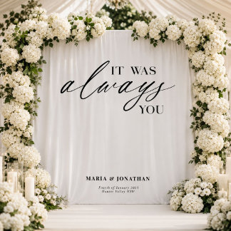 Modern Black White Wedding Welcome Sign Tapestry