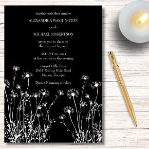 Modern Black & White Wildflower Wedding Invitation