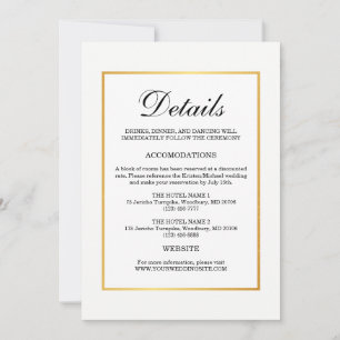 Modern Black White with Gold border Wedding Detail Invitation