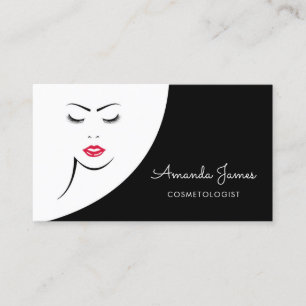 Modern Black White Woman Red Lips Cosmetologist Business Card