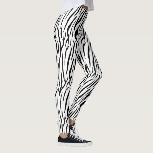 Modern Black & White Zebra Animal Strips Leggings
