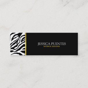 Modern Black & White Zebra Stripes with Gold Mini Business Card