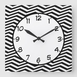Modern Black White Zig Zag Chevron Stripe Pattern Square Wall Clock