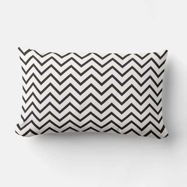 Modern Black White Zigzag Chevron Pattern Outdoor Lumbar Cushion (Front)