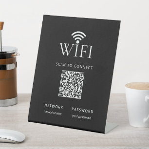 Modern Black WiFi Network Password QR Code Sign