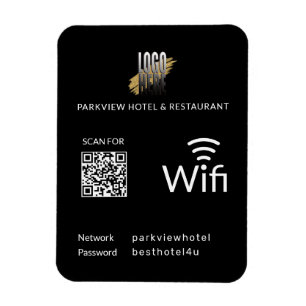 Modern Black Wifi QR Code and Business Logo Magnet