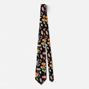 Modern Black Wildflower Watercolor Pattern Tie