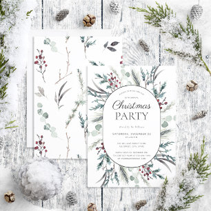 Modern Black Winter Botanical Christmas Party Invitation