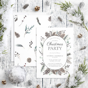 Modern Black Winter Pinecone Christmas Party Invitation