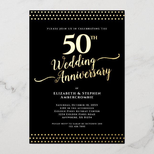 Modern Black with Gold 50th Wedding Anniversary (Front)