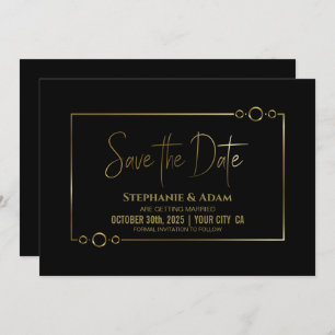 Modern Black with Gold Frame Wedding Save the Date