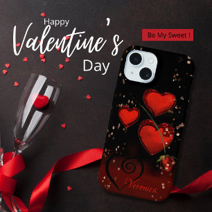 Modern Black with Red Hearts iPhone 15 Case
