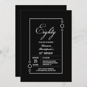 Modern Black with White Border 80th Birthday Party Invitation
