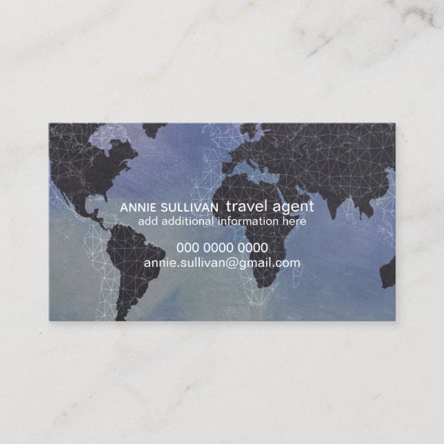 Modern Black World Map Travel Agent  Business Card (Front)