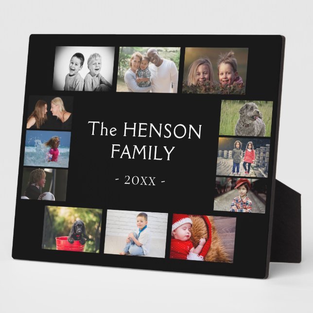 Modern Black Yearly Family Keepsake Photo Collage Plaque (Side)