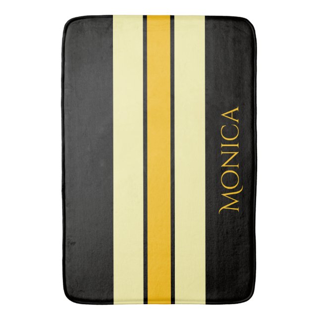  modern black &yellow beige  monogram name bath mat (Front Vertical)