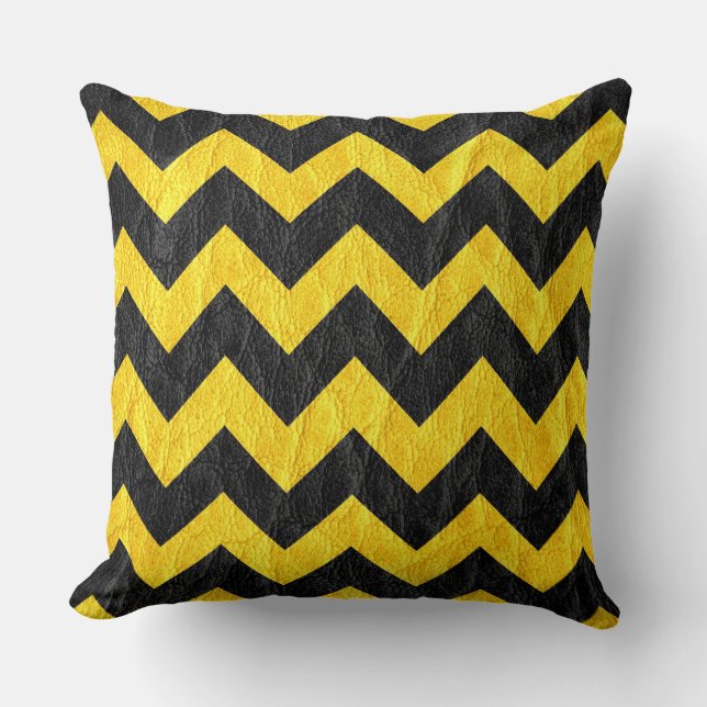 Modern Black Yellow Chevron Leather Cushion (Front)