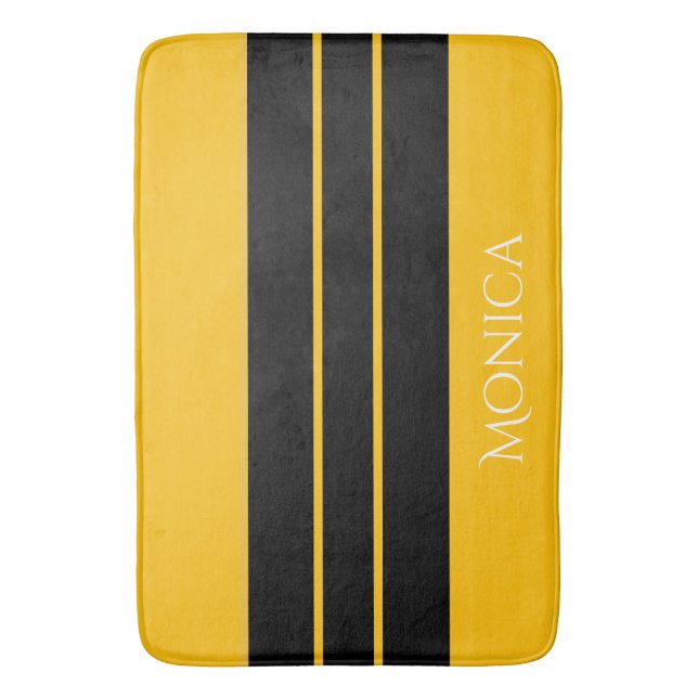  modern black &yellow  monogram name bath mat (Front Vertical)