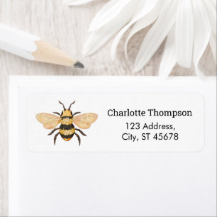 Modern Black Yellow Stripes Bee Address Return Address Label
