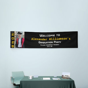 Modern Black Yellow White Graduation Photo Welcome Banner