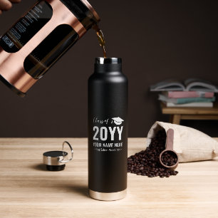 Modern Black Your Name Custom Graduation Gift Water Bottle