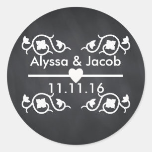 Modern Blackboard Chalkboard Wedding Classic Round Sticker
