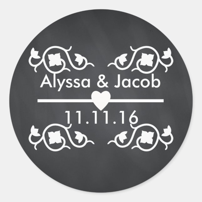 Modern Blackboard Chalkboard Wedding Classic Round Sticker (Front)