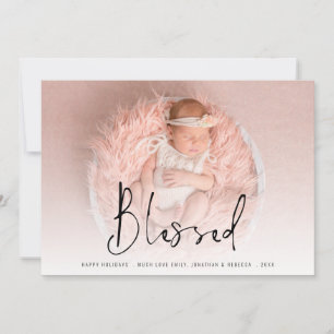 Modern Blessed Photo Script Name Year Holiday Card